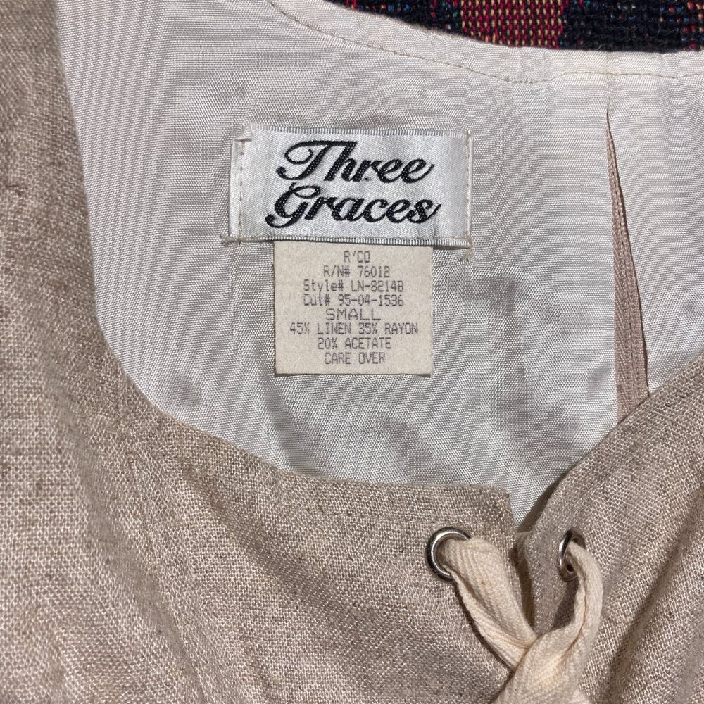 Vtg 90s Y2K lace-up corset bustier vest crop linen preppy RenFaire steampunk S - Picture 2 of 5